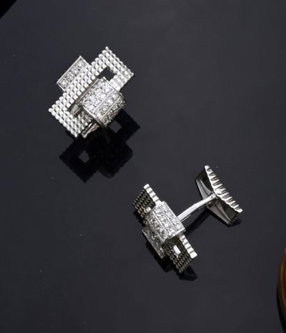 null Pair of cufflinks in white gold 750e with a diamond point decoration set with...