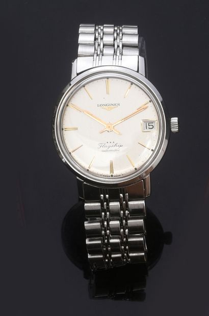 LONGINES Flagship Automatic.
Men's wristwatch in steel, silvered dial with hour,...