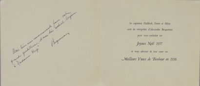 HERGÉ GREETING CARD 1957/1958 MUSEE DE LA MARINE.
Tintin, Snowy and Haddock coming...