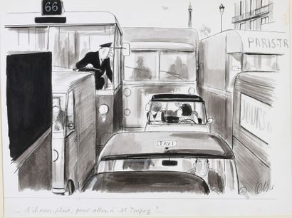 TETSU (ROGER TESTU, 1913-2008) « S'IL VOUS PLAIT, POUR ALLER A ST TROPEZ ? »
Encre...