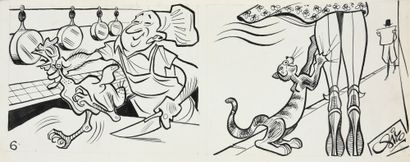 SIRO (PIERRE ROLLOT DIT, 1914 - 2005) SET OF 6 STRIPS.
Pencil and ink on paper.
Strip...