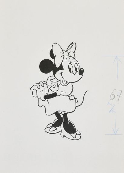 STUDIOS DISNEY MICKEY AND MINNIE, Minnie : illustration in Indian ink on tracing...