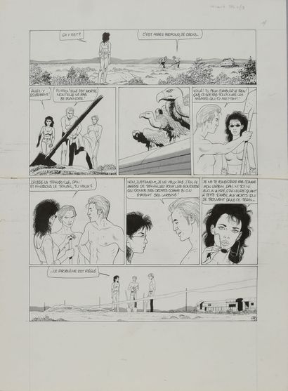 RENAUD (Renaud Denauw, 1936) SANTIAGO TOME 4, PLANCHE 11 ET 19.
Encre de Chine sur...