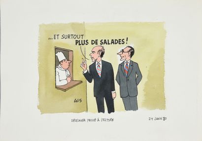 GUS (GUSTAVE ELRICH, 1911-1997) SET OF TWO DRAWINGS.
And above all, no more salads!...