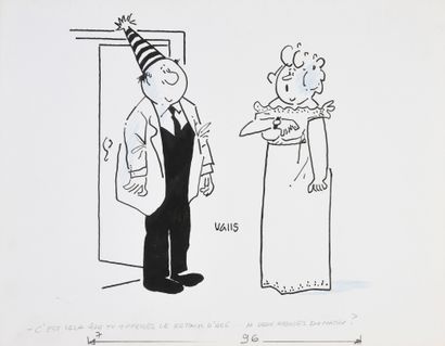 VALLS, GUY (1920-1989) SET OF TWO ILLUSTRATIONS "Thank you my little lady" The Plumber...