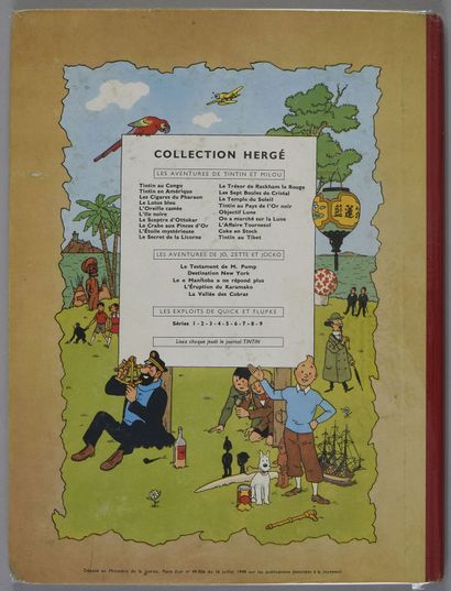 HERGÉ TINTIN B04. LES CIGARES DU PHARAON.
Belgian first edition (Red back - B15)...