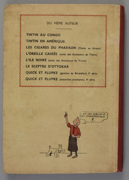 HERGÉ TINTIN 05. LE LOTUS BLEU DEDICACE. EDITION A9 - 1939. 4eme plat Petite image...