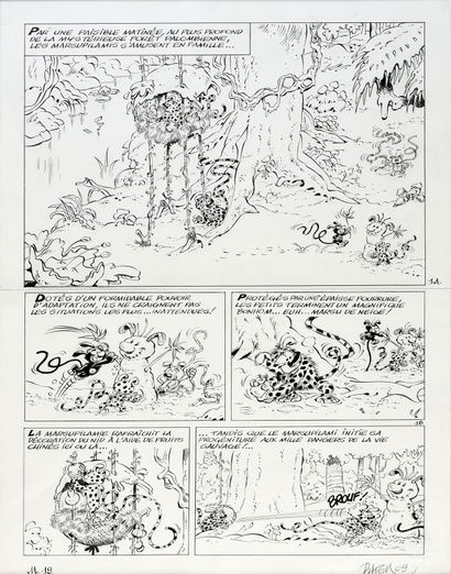 BATEM THE MARSUPILAMI VOLUME 19, PAGE 1.
India ink on paper.
Dimensions : 46,5 x...