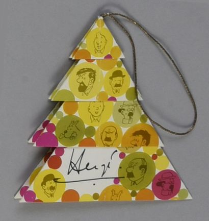 HERGÉ CARTE DE VOEUX 1970.
Pyramides de boules de Noël. Signée par Hergé. Très bon...