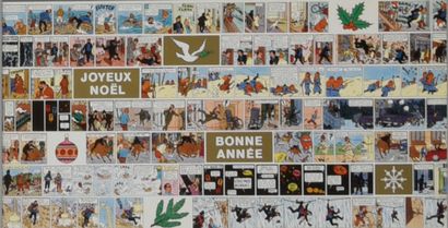 HERGÉ CARTE DE VŒUX 1974.
Série de strips issus des Bijoux de la Castafiore, Coke...
