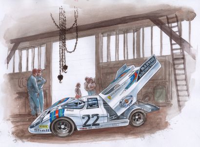 PAPAZOGLAKIS, Christian (1969) ILLUSTRATION PORSCHE 917 MARTINI.
Watercolor and acrylic...