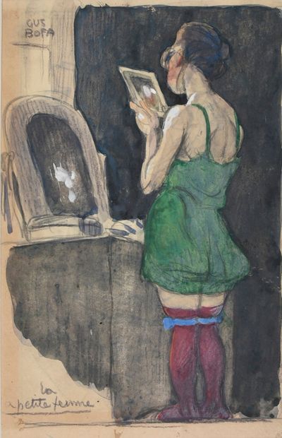 BOFA, Gus (1883-1968) LA PETITE FEMME.
Crayon et aquarelle sur papier, signé en haut...