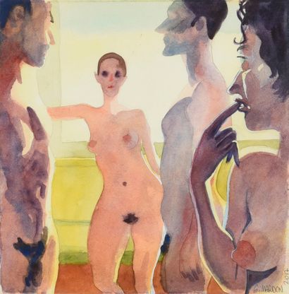 MARDON, Gregory (1971) Nude scene, 2017.
From a series of erotic illustrations. Watercolor...
