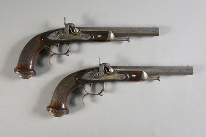 null Pair of converted flintlock percussion pistols for officers, octagonal barrels,...