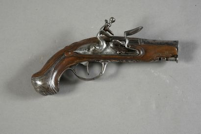 null Petit pistolet de voyage, canon à pans puis rond vers la bouche, platine à silex...