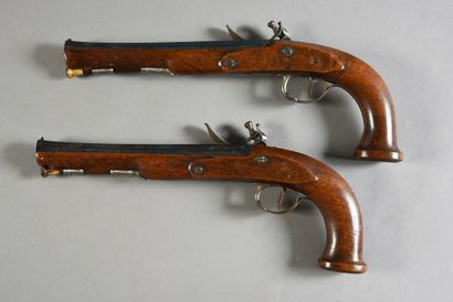null Elegant pair of flintlock pistols by Nicolas Boutet, flat-bodied barrels signed...