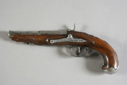 null Flintlock pistol transformed with percussion, barrel with sides then round towards...