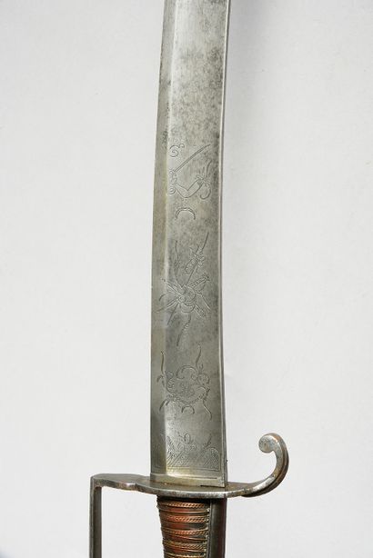 null Curious Hussar sword, iron hilt with one branch and bent quillon, red copper...