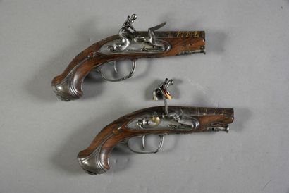 Pair of travel pistols, flintlock locks with...
