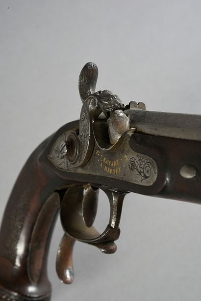 null Pair of converted flintlock percussion pistols for officers, octagonal barrels,...