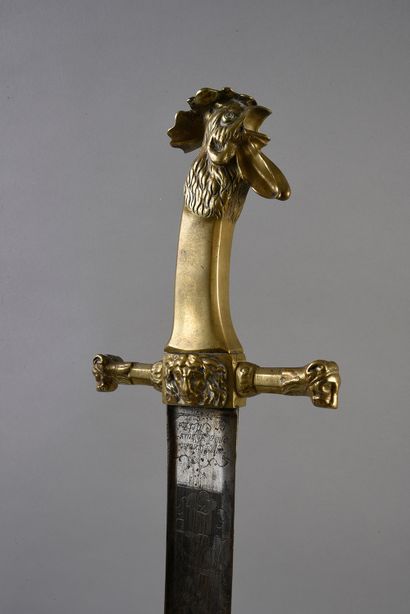 null Glaive de sapeur de tête de colonne, garde en bronze à tête de coq et croisière...