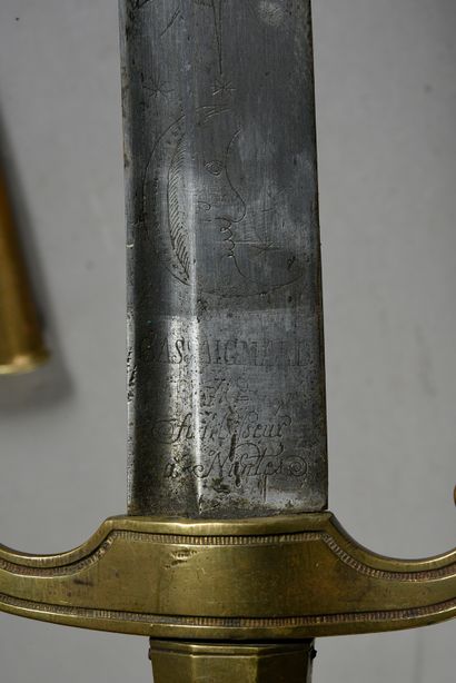 null Sapper's sword of head of column, bronze guard with cock's head and cruise with...