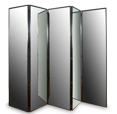 ROBIN Serge Paravent en miroir, à cinq feuillets, structure en bois noirci. H.: 2,...