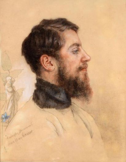 NI KANOR Jean-Alexis (1804-1879) Portrait d'homme de profil. Fusain et sanguine,...