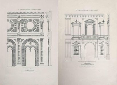 null Ensemble de 2 gravures sur bois, représentant les palais Martinengno et Stango,...