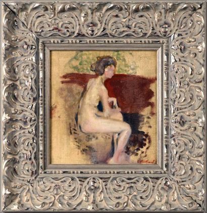 VUILLARD Edouard (1868-1940) Nu assis. Huile sur toile, circa 1909, signée du cachet...