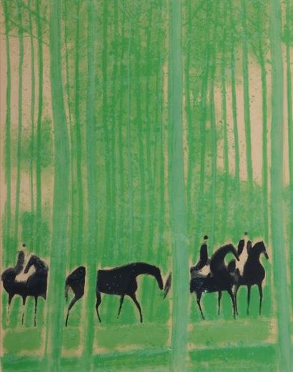 BRASILIER André (né en 1929) Cavaliers en forêt. G ouache sur papier. H.: 67 cm -...