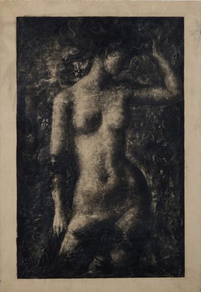 Ecole française de la fin du XXe siècle Femme nue. Pierre pour gravure. H.: 53 cm...