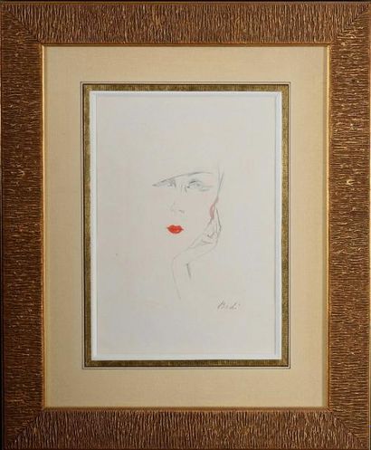 BEDI (école française du XX e siècle) Visage de femme. Lithographie, signée en bas...