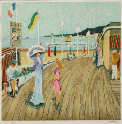 DILLEY Ramon (né en 1933) Bord de mer à Deauville. Lithographie, signée en bas à...