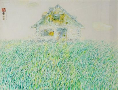 MATSUI Morio (né en 1942) Maison à la campagne. Aquarelle sur papier signé en haut...