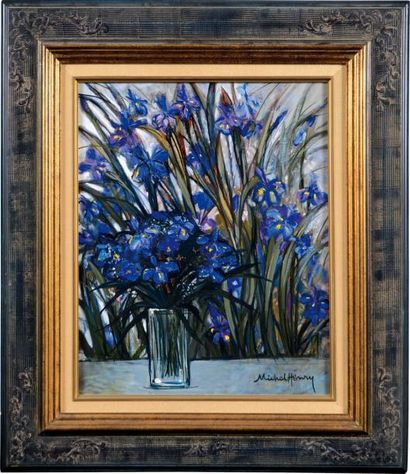 MICHEL-HENR Y (né en 1928) Les Iris. Huile sur toile signée en bas à droite. H.:...