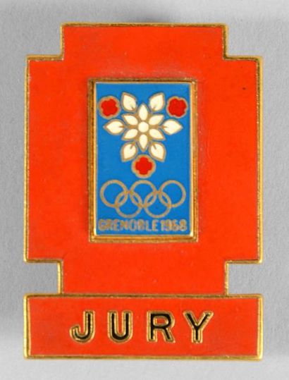1968. Grenoble Badge officiel. «Jury». Emaillé fond rouge. Par Arthus Bertrand. Dim....