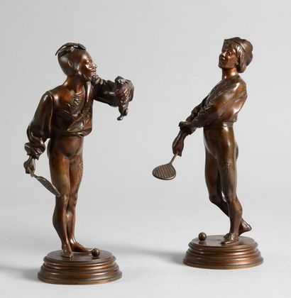 null Ensemble de 2 sculptures en bronze. «Joueurs de Paume». Signées Alfred Barye....