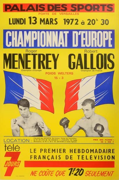 null Affiche du Championnat d'Europe des poids Welters entre Roger Menetrey et Robert...