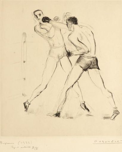 Daxhelet Paul (1905-1993) Gravure originale. «Boxeurs 1933». Épreuve d'artiste signée...