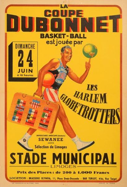 null Affiche. «Harlem Globetrotters». En tournée à Limoges. Années 50. Dim. 39 x...
