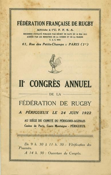 null Fascicule du IIème congrès annuel de la Fédération de Rugby le 24 juin 1922....
