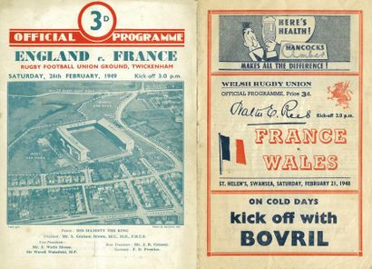 null Rares programmes du Pays de Galles contre la France le 21 février 1948 et l'Angleterre...