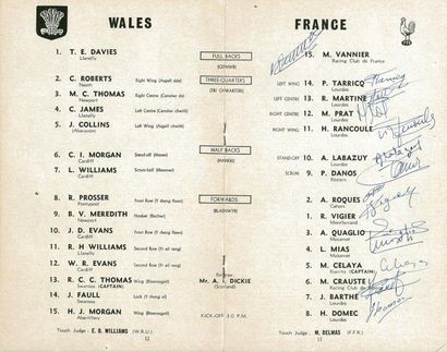 null Programme officiel de la rencontre entre le Pays de Galles et la France le 29...