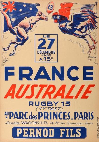 null Affiche de la rencontre de Rugby à 13 entre la France et l'Australie le 27 décembre...
