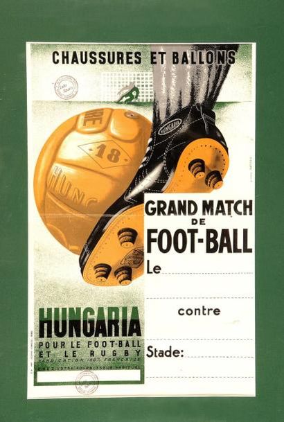 null Affiche. «Hungaria» pour l'annonce des matches. Vers 1950. Dim 38 x 58 cm. Encadrée...