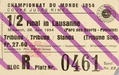 null Billet de la 1/2 finale de la Coupe du Monde 1954 en Suisse entre la Hongrie...