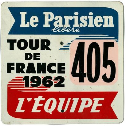 null Plaque officielle de voiture sur la caravane du Tour de France 1962. Victoire...