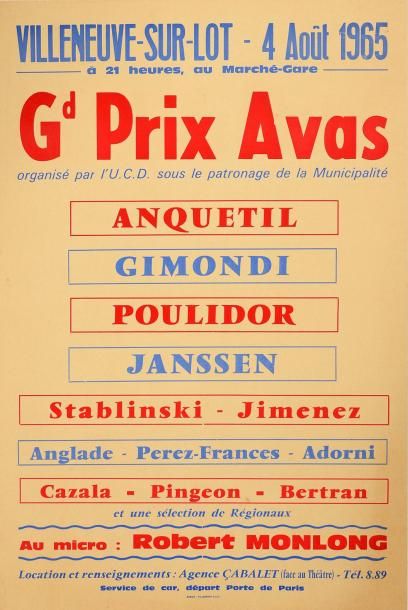 null Affiche. «Grand prix Avas» du 4 août 1965. On y retrouve Anquetil, Gimandi,...
