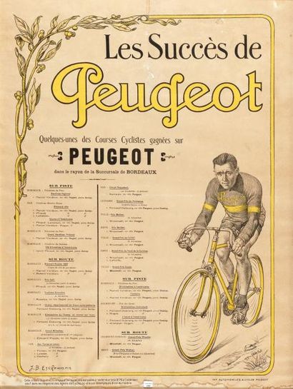null Affiche. «Les succès de Peugeot» signée J.B Eschemann. Dim. 60 x 80 cm. Encadrée...